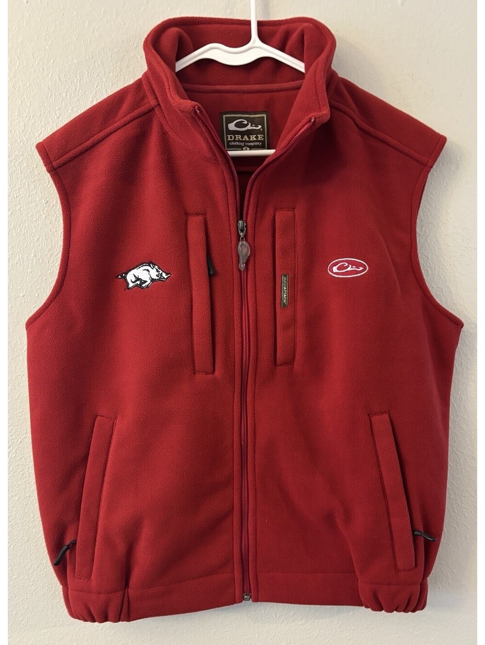 Drake Magnattach Red Razorbacks Heavy Fleece Zip Up Vest Elastic Waist Small